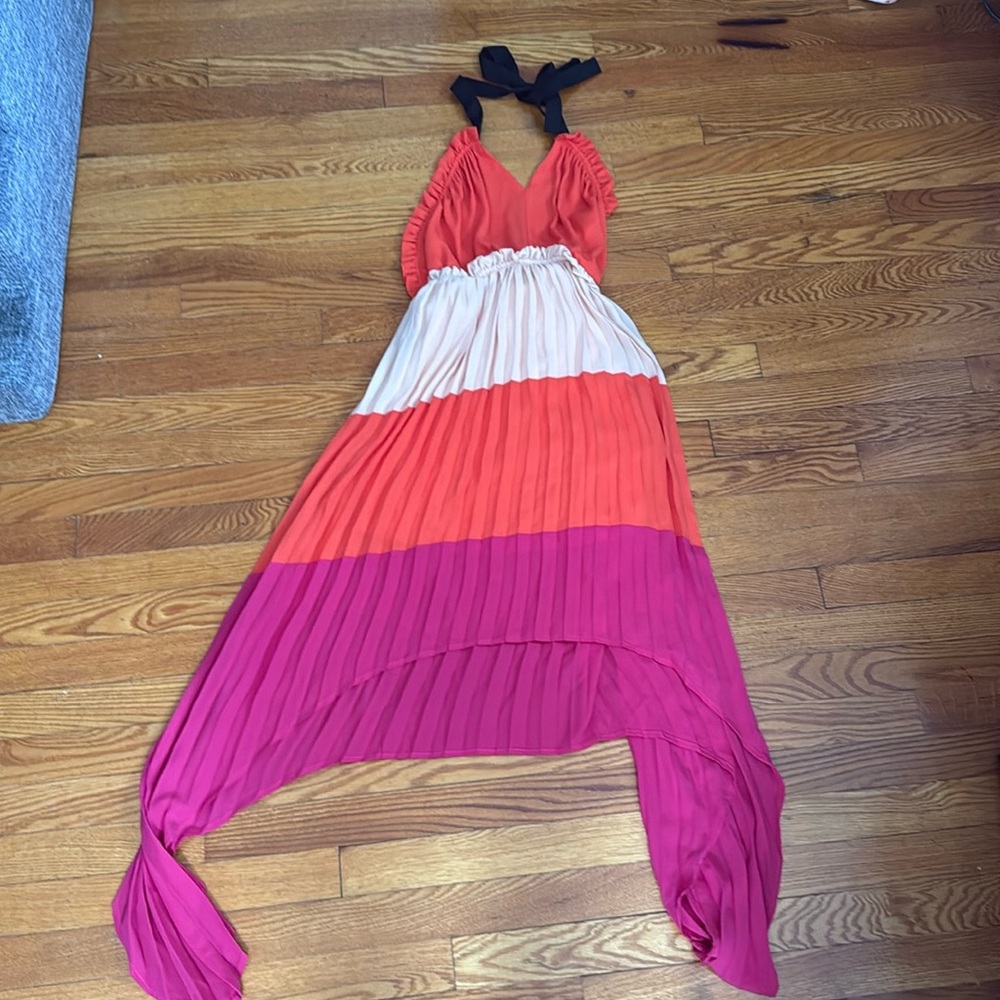 NWT 24k high low halter dress. Multi colored size small